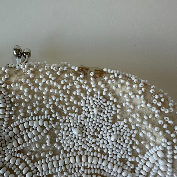 Neiman Marcus Vintage White & Cream Beaded Clutch Purse Handbag - Picture 3 of 6